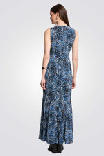 שמלת מקסי הדפס מנומר בצבע כחול