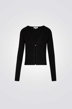 קרדיגן סגירת כפתור דיטיילס מטאלי בצבע שחור