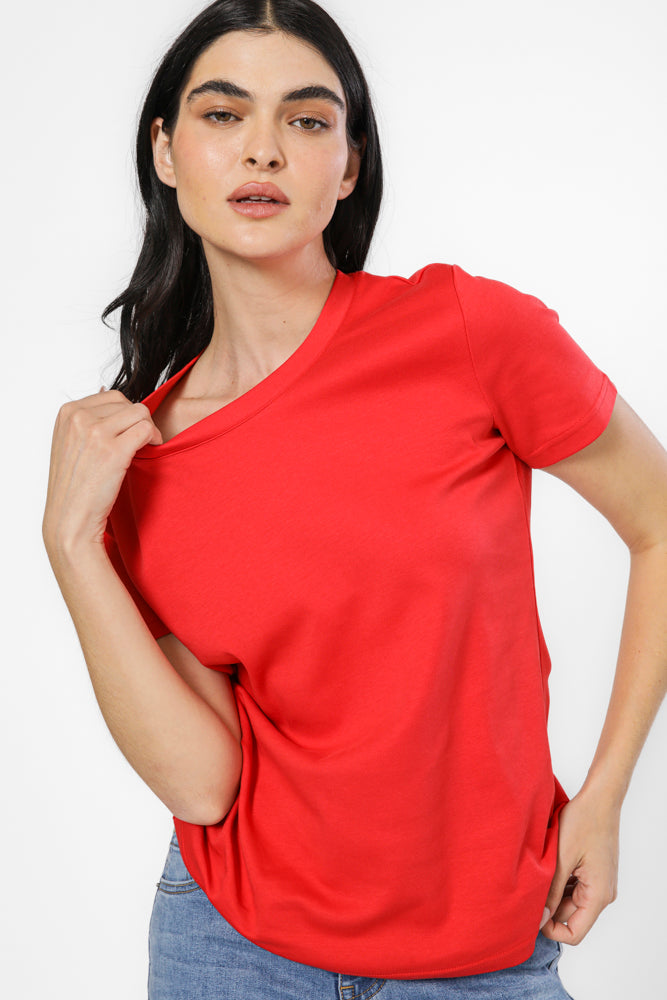 טישירט ניקי צווארון קונטרסטי בצבע אדום
