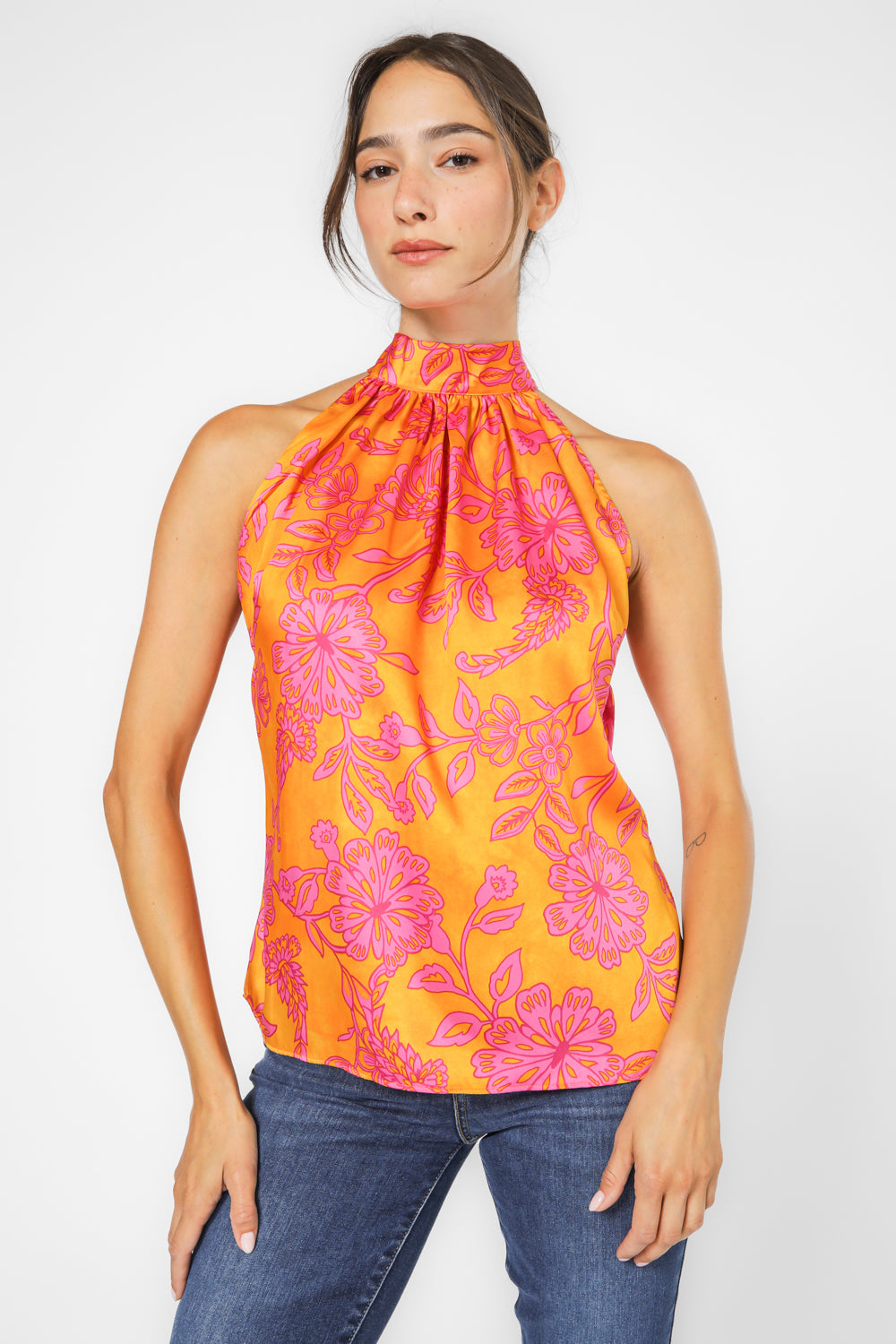 טופ קולר בהדפס פרחוני