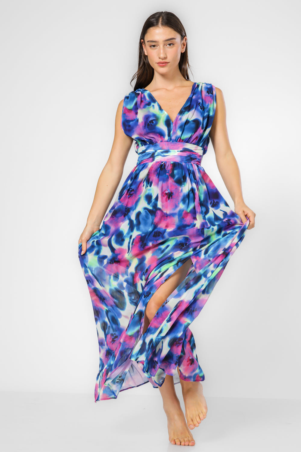 שמלה מקסי עם חגורה