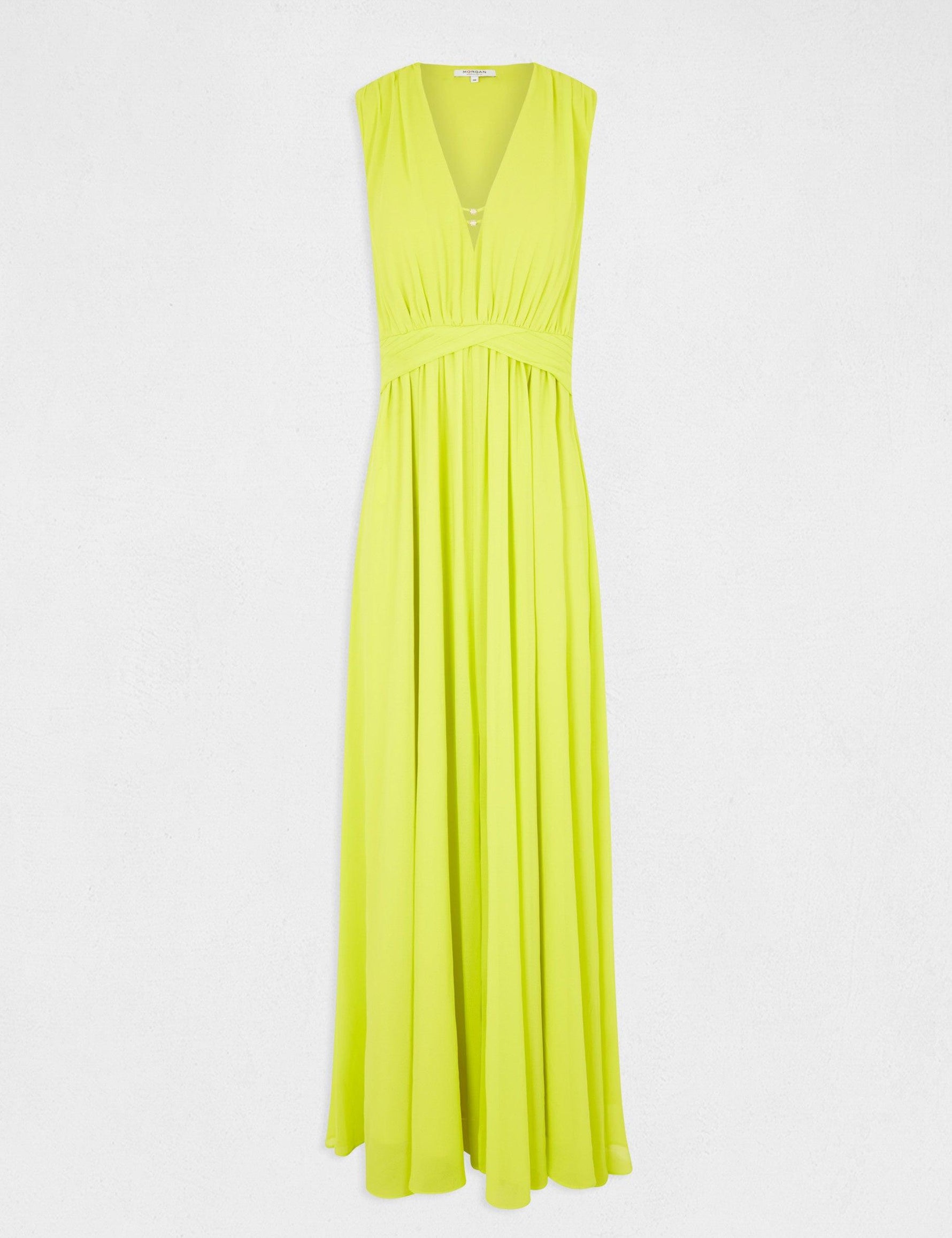 שמלת מקסי עם שסע בצבע צהוב - MASHBIR//365