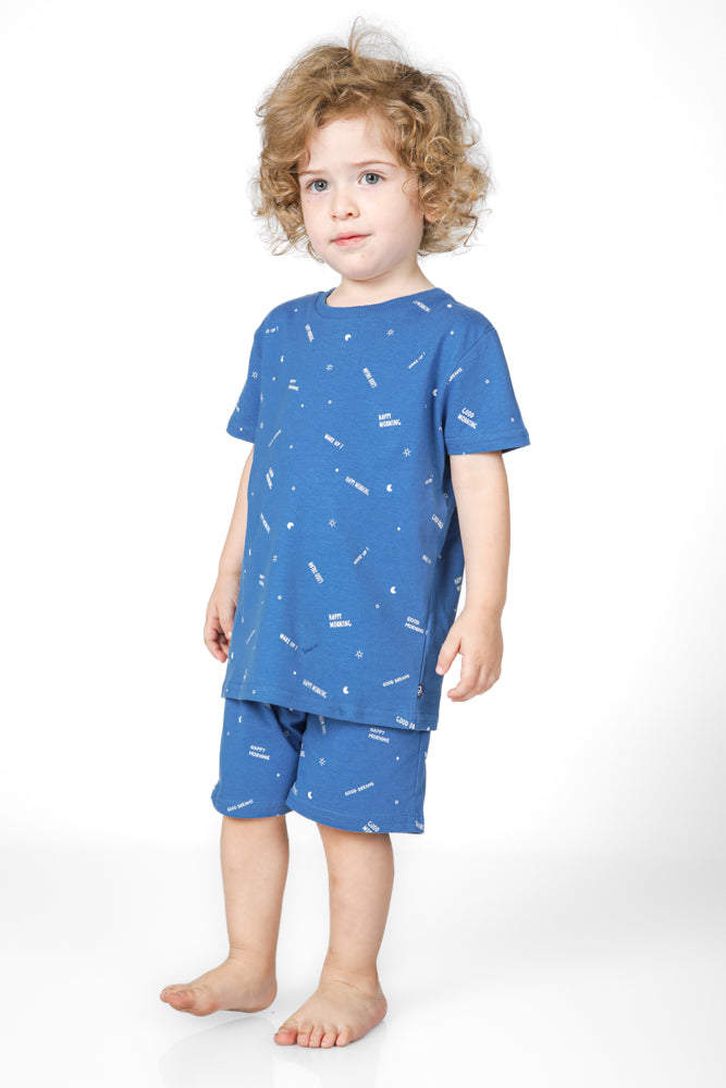 סט פיג'מה קצרה לילדים בצבע כחול