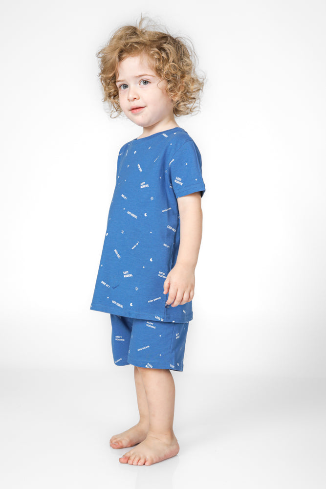 סט פיג'מה קצרה לילדים בצבע כחול