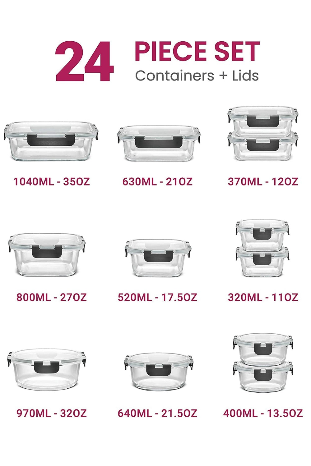 סט קופסאות זכוכית 24 חלקים