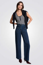 גופיה הדפס פסים בצבע נייבי/לבן