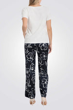 מכנסיים ארוכים הדפס פרחים בצבע נייבי 