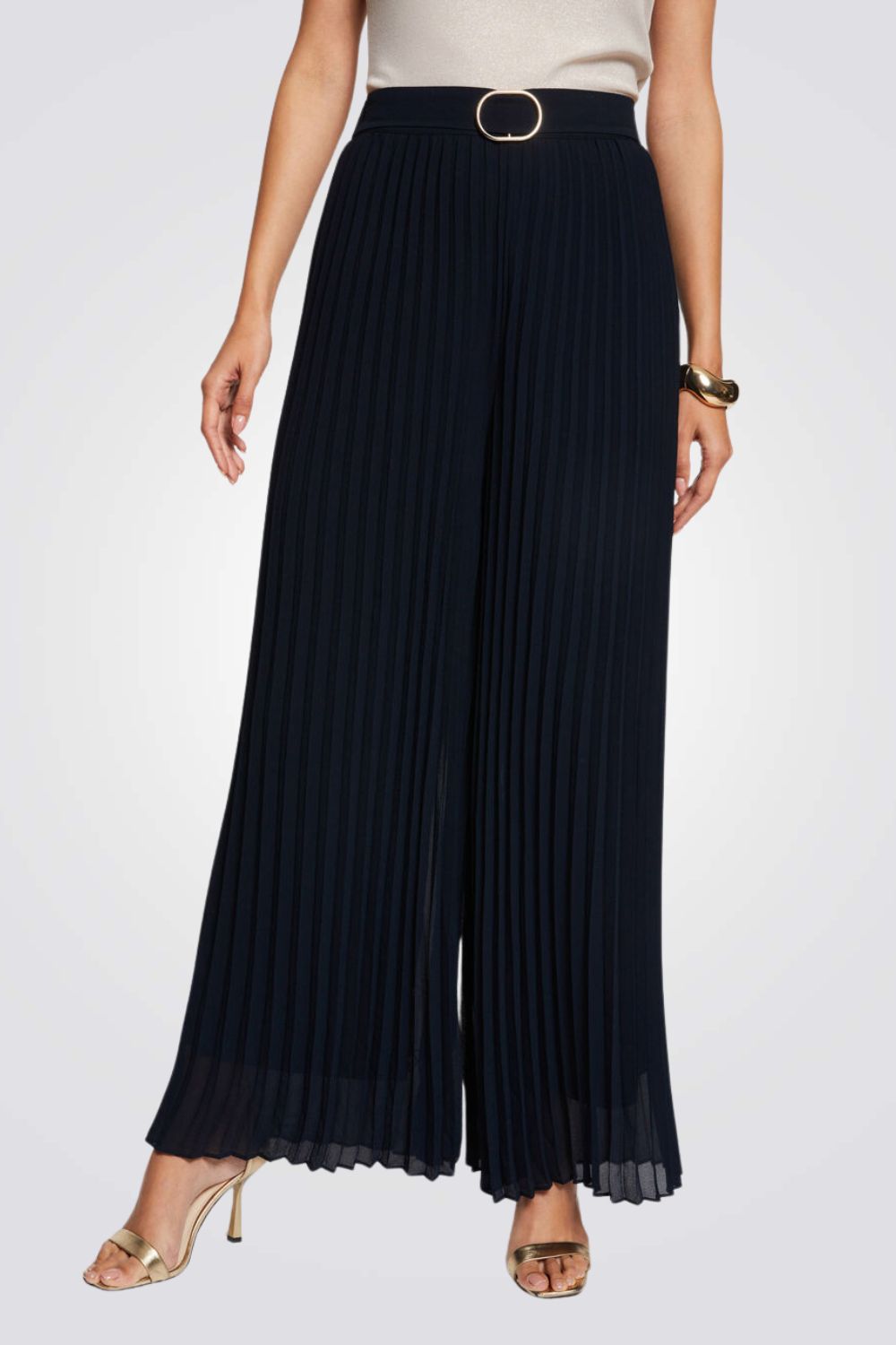 מכנס פליסה רחב בצבע נייבי