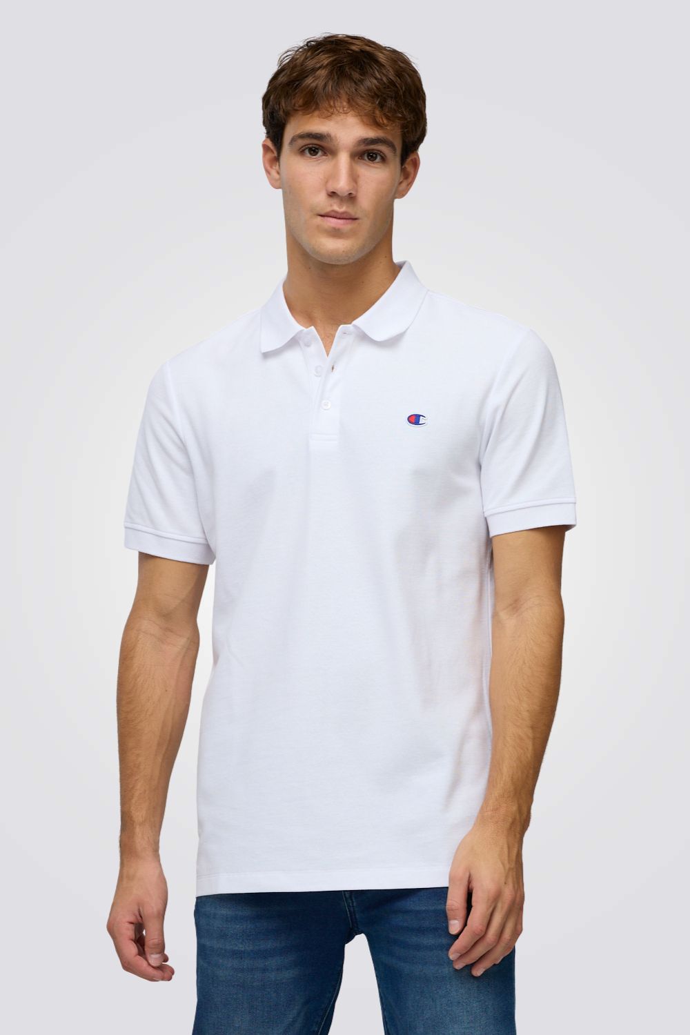 חולצת פולו בצבע לבן עם לוגו | צ'מפיון