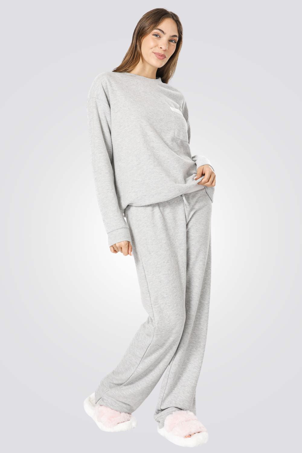 סט פיג'מת מעבר בצבע אפור