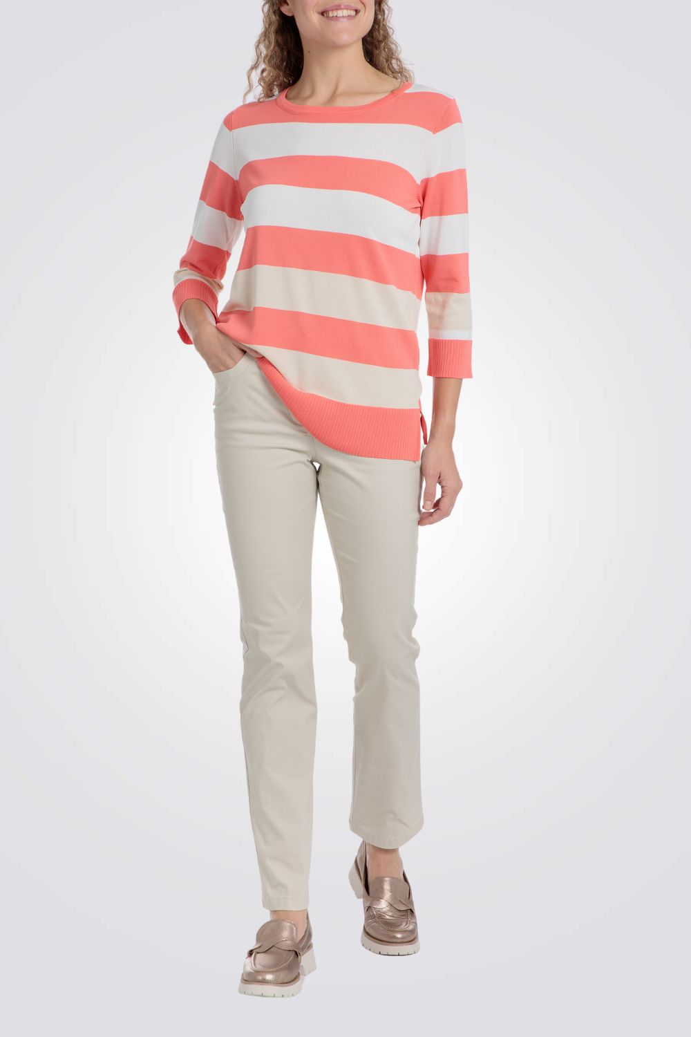 סריג שרוולי 3/4 הדפס פסים