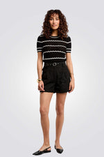 חולצת סריג קצרה לנשים עם פסים | מורגן