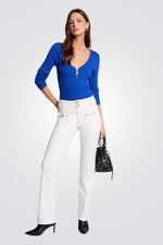 סריג וי ריבס עם רוכסן מקדימה בכחול