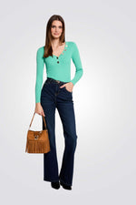 סריג צווארון וי בצבע ירוק מנטה