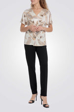 טישירט הדפס עלים בצבע בז'