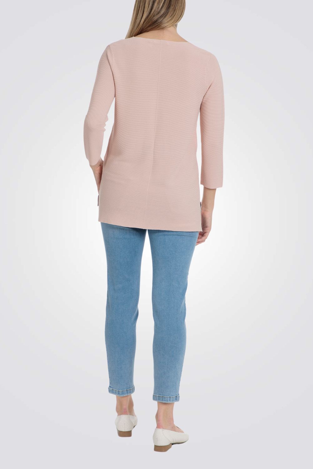 סריג שרוולי שלושת רבעי בצבע ורוד