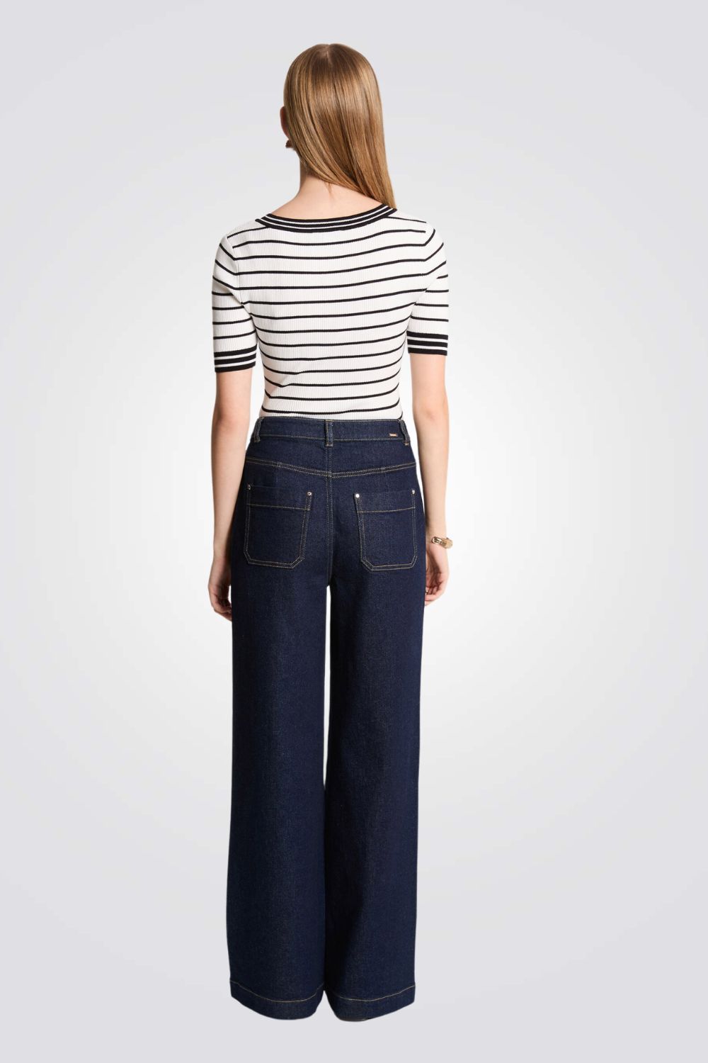 מכנסי ג'ינס Wide Leg בצבע כחול כהה