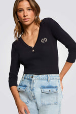 חולצת סריג בצבע נייבי לנשים | מורגן