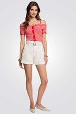 טופ אוף שולדרס הדפס פסים בצבע אדום/לבן