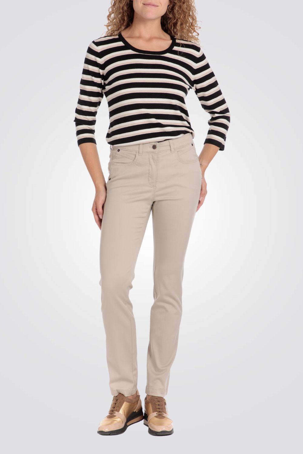 טישירט פסים שרוולי שלושת רבעי