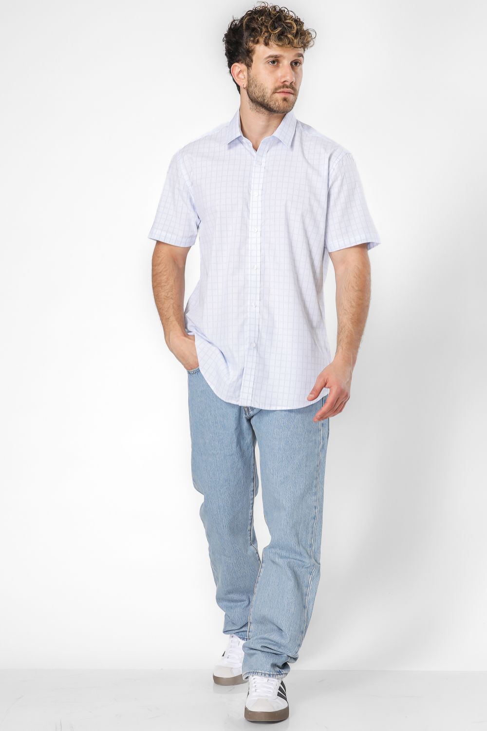 חולצה מכופתרת הדפס משבצות שרוולים קצרים