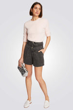 סוודר לנשים עם שרוולים קצרים וצווארון עגול | מורגן 