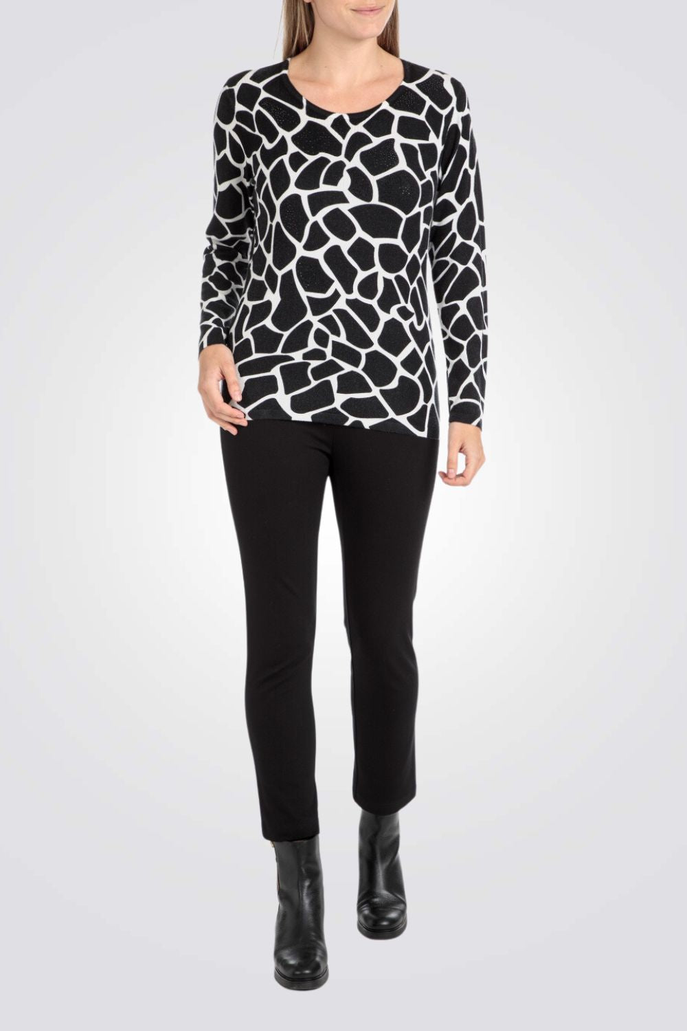 סריג ג'רסי עם הדפס שחור/לבן