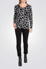 סריג ג'רסי עם הדפס שחור/לבן