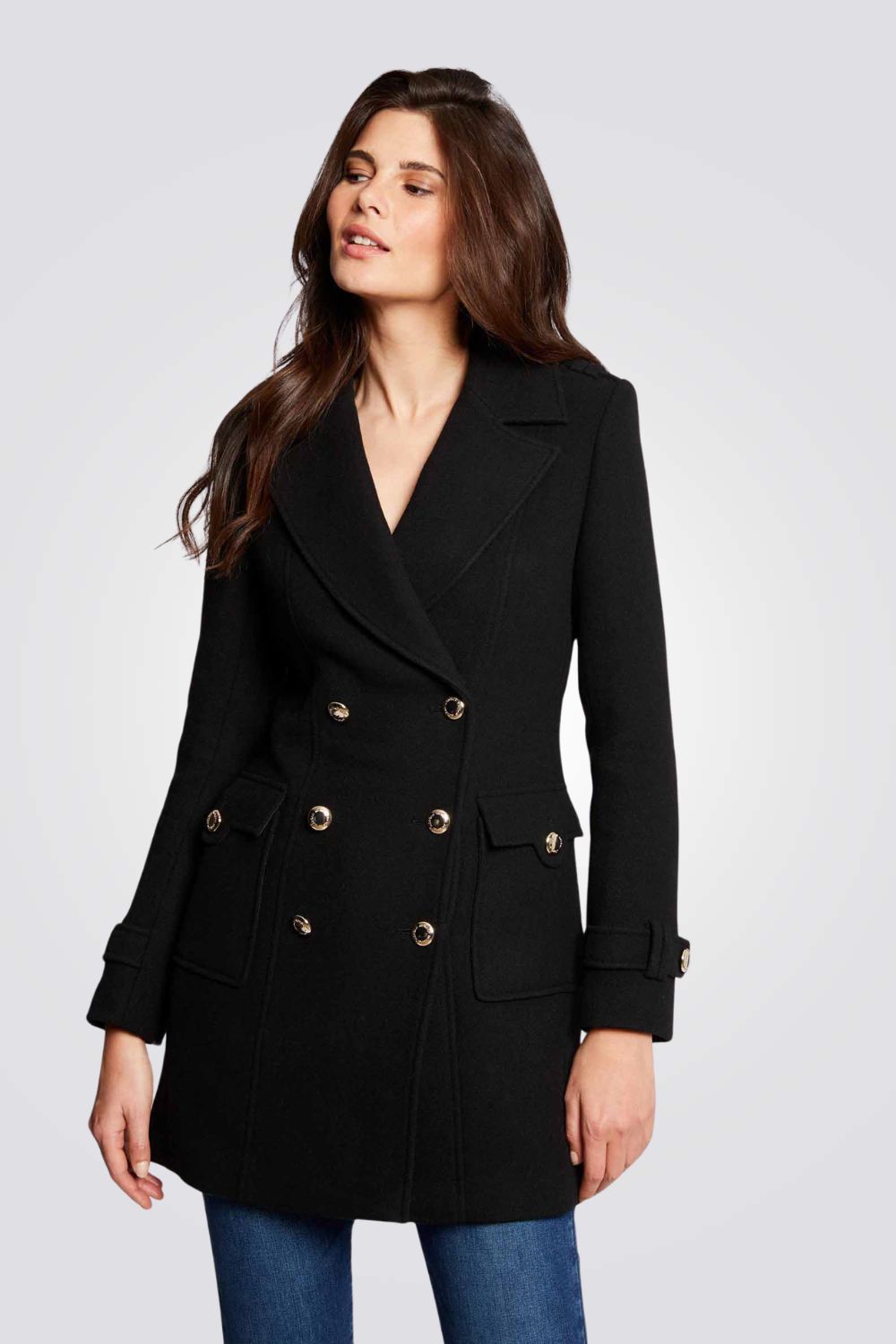 מעיל מחויט שחור עם כפתורים כפולים | מורגן
