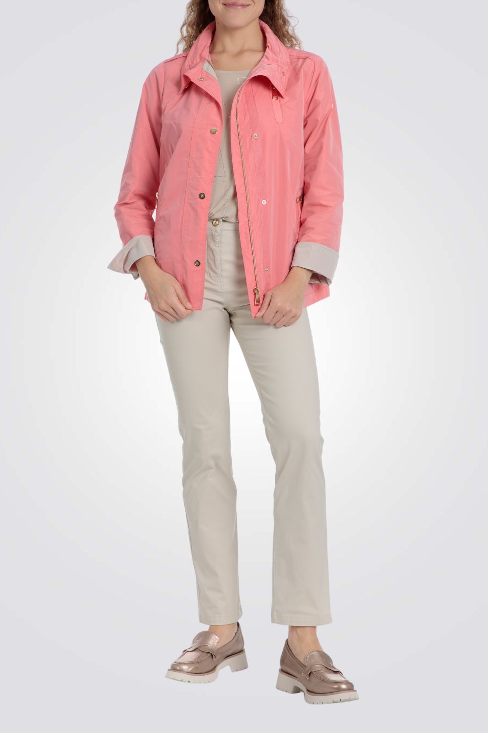 מעיל פארקה בצבע קורל