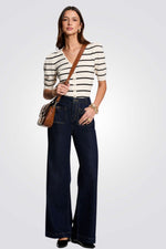 סריג שרוולים קצרים הדפס פסים