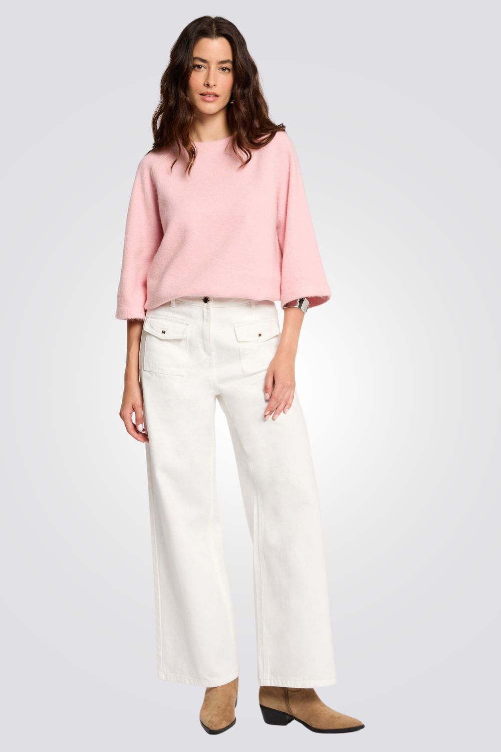 חולצת סריג באורך 3/4 לנשים | מורגן