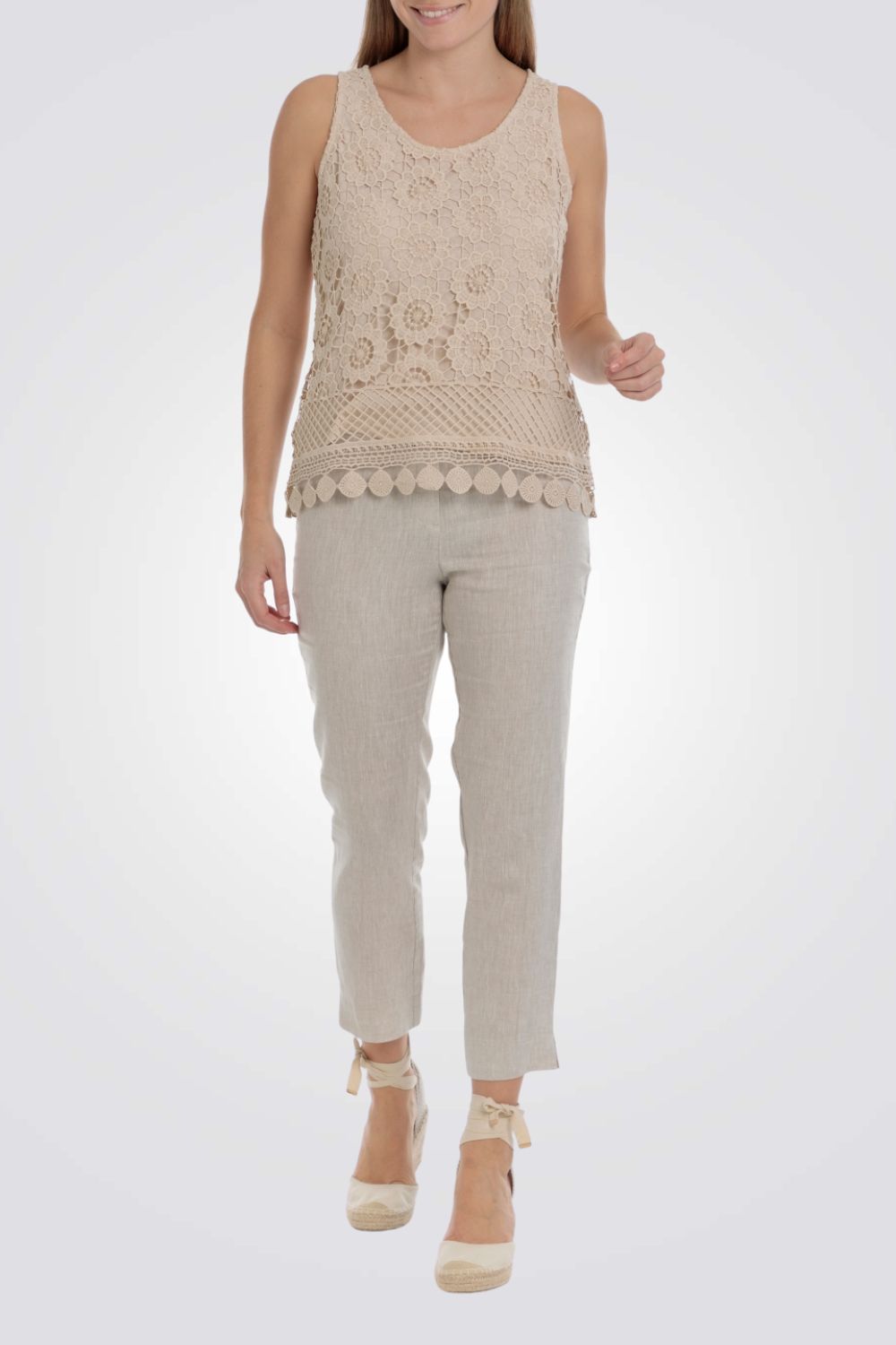 מכנס פשתן בצבע בז'