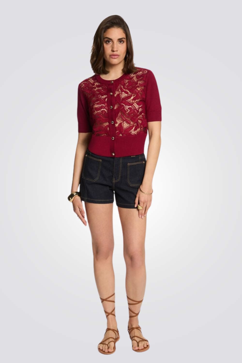 קרדיגן קצר לנשים בצבע בורדו | מורגן 
