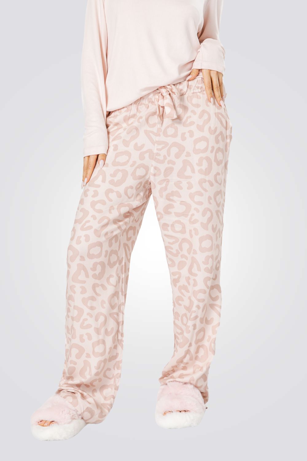 סט פיג’מה ריב LEOPARD ורודה