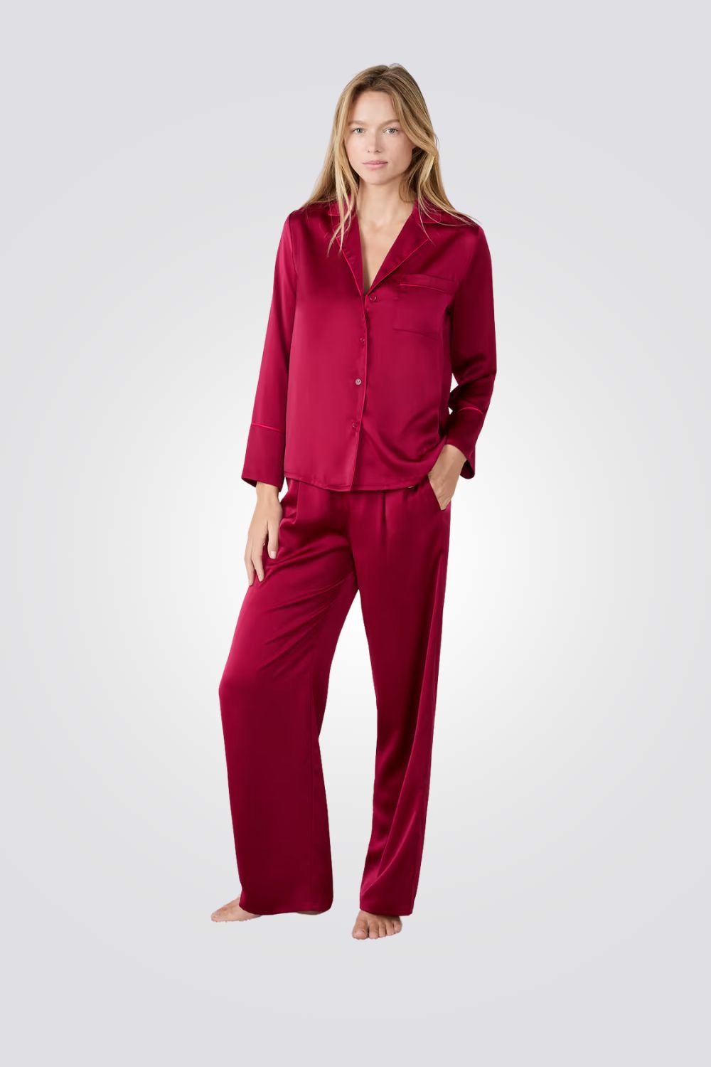 חולצת פיג’מה סאטן ארוכת שרוולים ERIKE לנשים | איתם