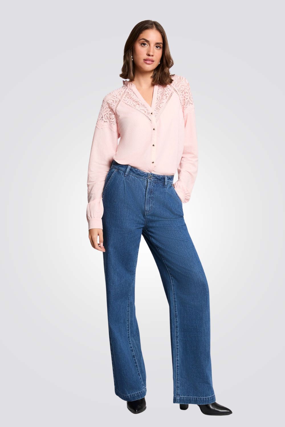 חולצה ארוכה עם תחרה | מורגן