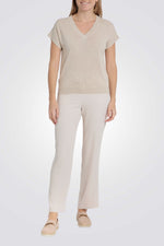 סריג דק שרוולים קצרים בצבע בז' מלאנז'