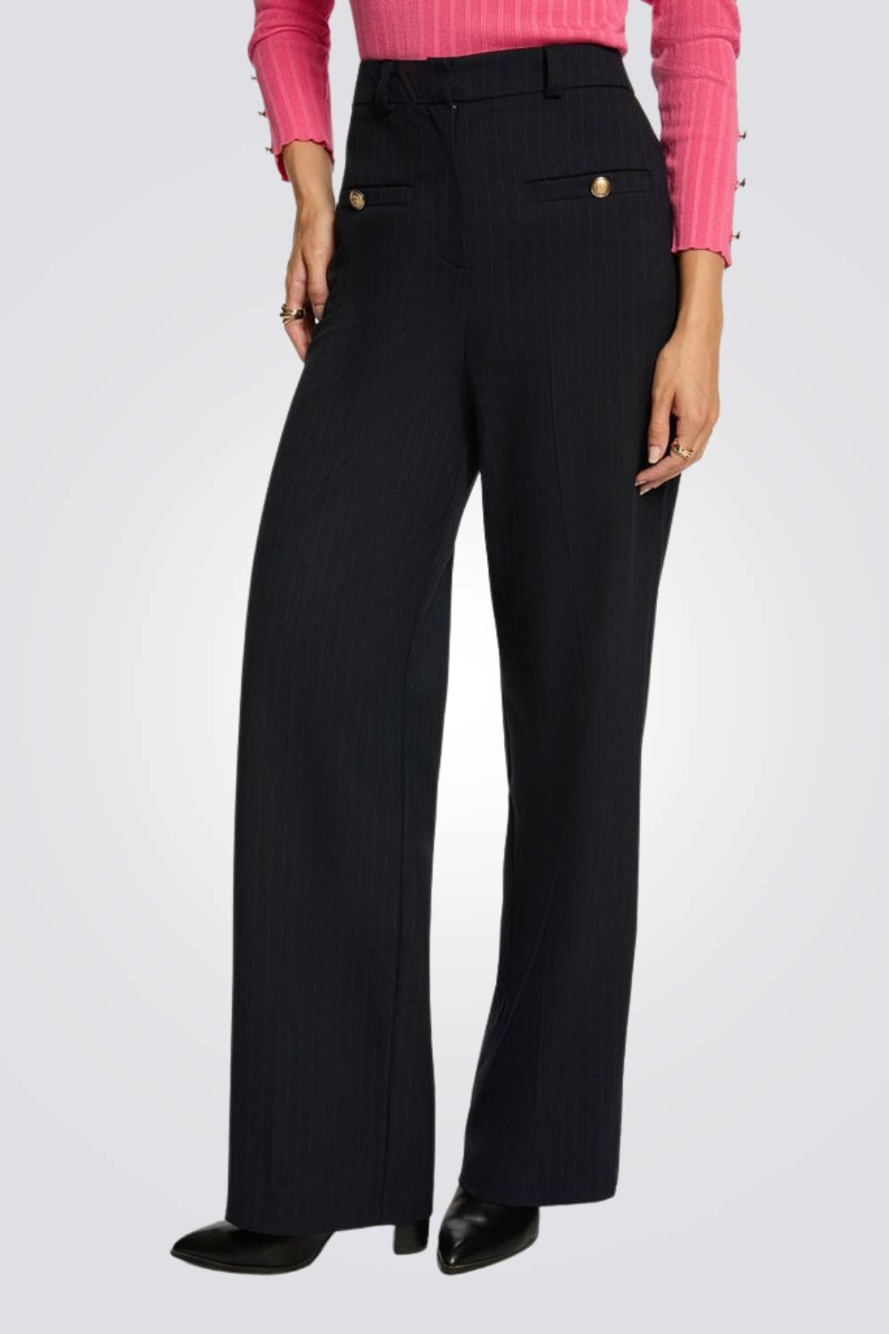 מכנסיים ארוכים בגזרה גבוה בצבע כחול כהה | מורגן 