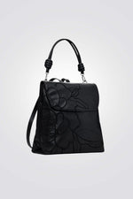 תיק גב מיני דמוי עור בצבע שחור רקמה פרחונית