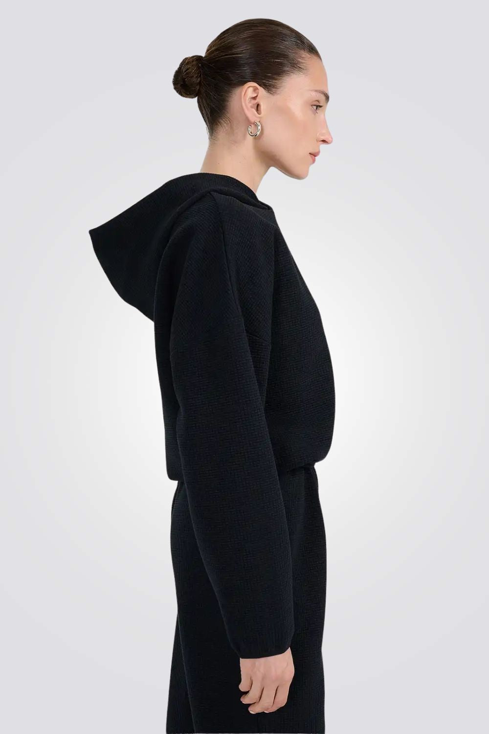 סווטשירט בטקסטורת וואפל ומכפלת מתכווננת לנשים| 4F