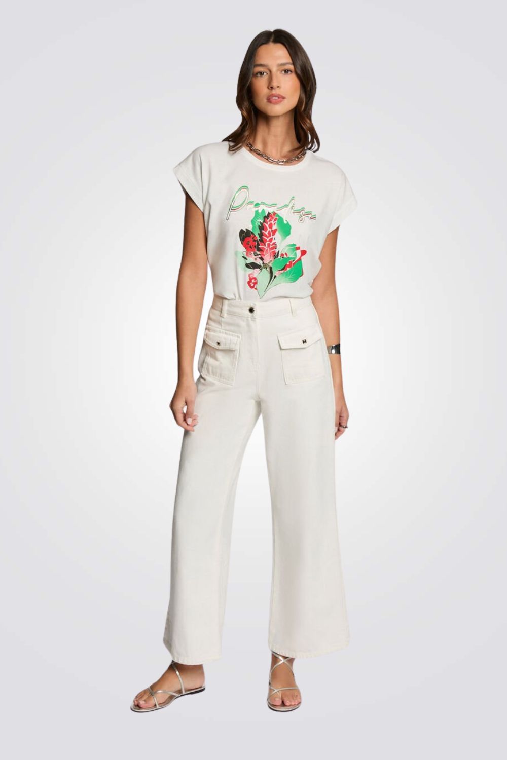 טישירט בצבע לבן הדפס Paradise