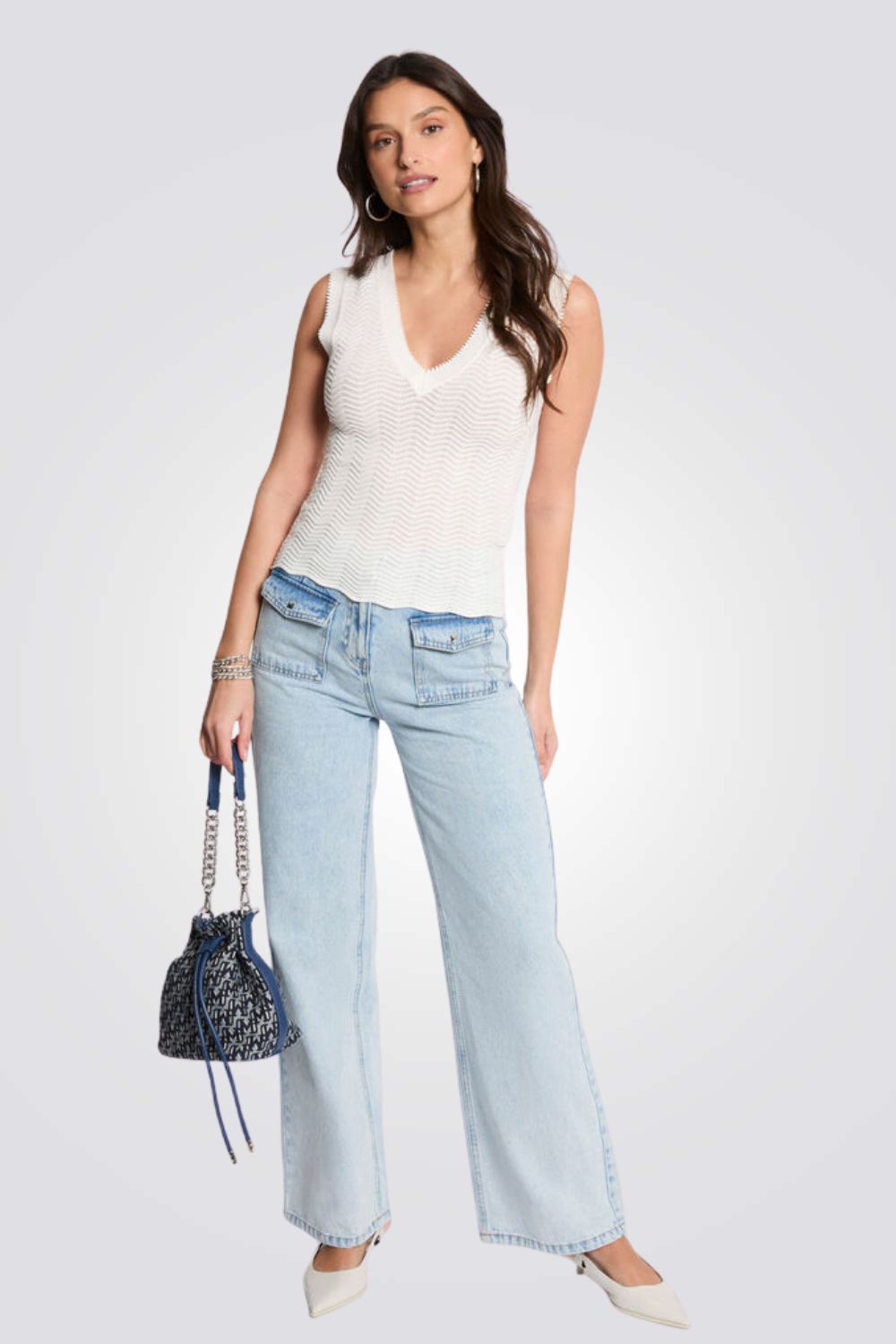 גופייה סרוגה לנשים בצבע לבן | מורגן 
