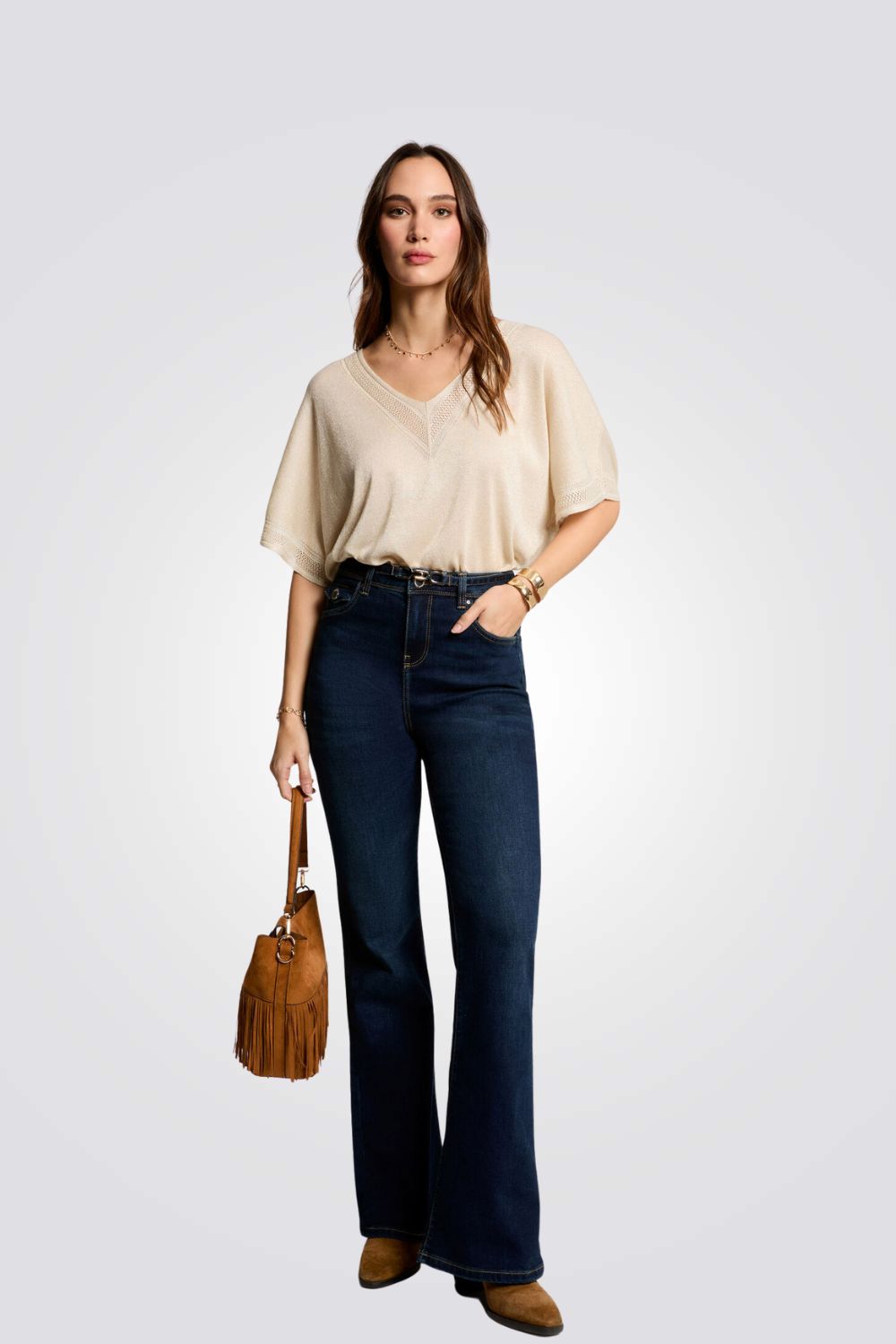 חולצת סריג עם שרוולים קצרים | מורגן 