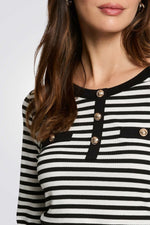 טישירט שרוולים ארוכים הדפס פסים לבן/שחור