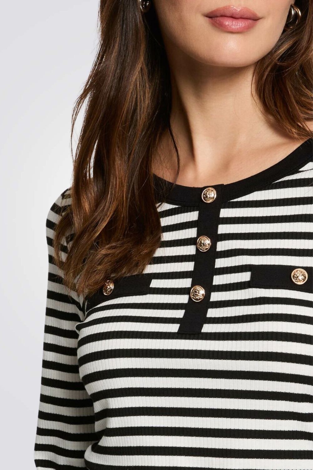 טישירט שרוולים ארוכים הדפס פסים לבן/שחור