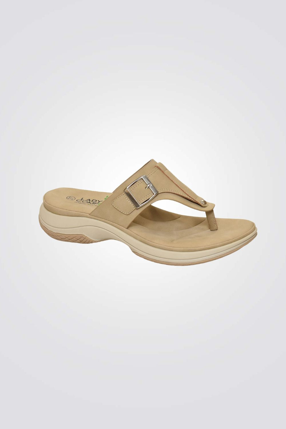 כפכפי אצבע דמוי עור עם אבזם בצבע טאופ