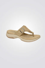 כפכפי אצבע דמוי עור עם אבזם בצבע טאופ