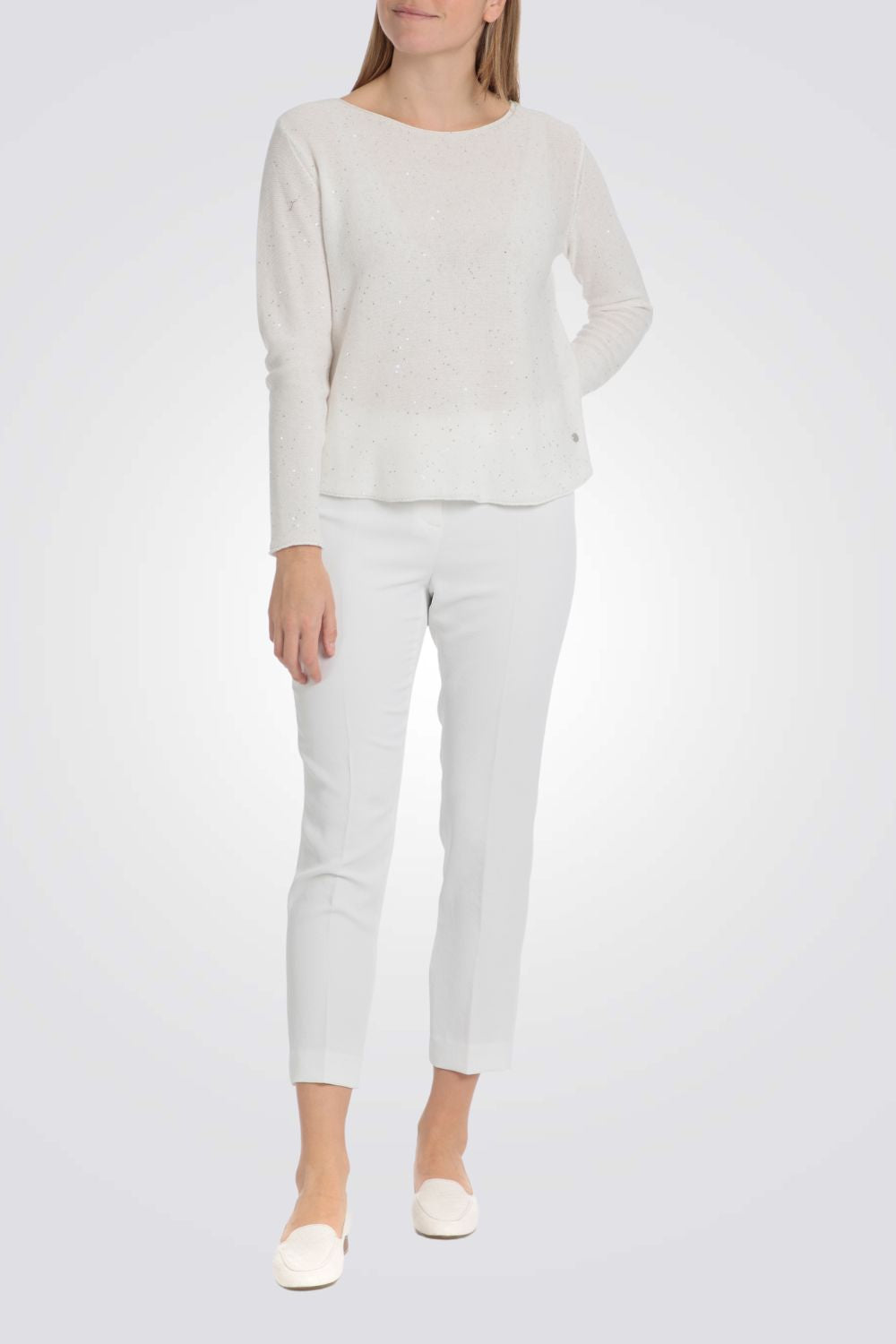 סריג דק דיטיילס פייטים בצבע לבן