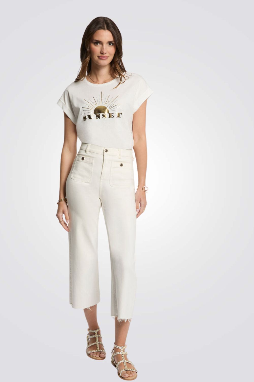 טישירט בצבע לבן הדפס SUNSET